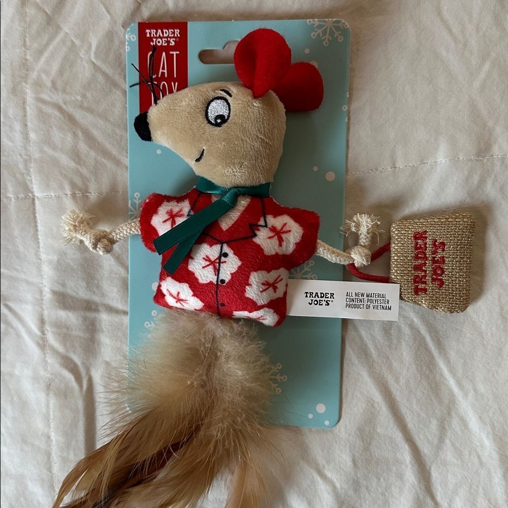 Trader Joe's Cat Toy with Red and Brown Mouse Design Holiday Festive